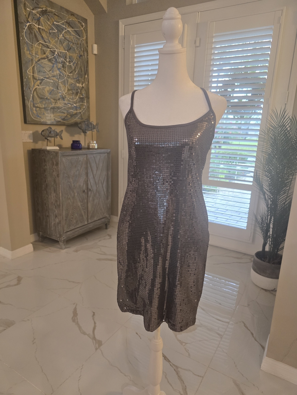 INC International Concepts Charcoal Sequin Slip Dress
